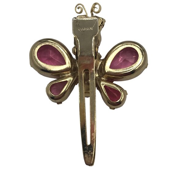 Gold Tone Pink Prong Set Rhinestone Butterfly Hair Clip, M123 main image 4